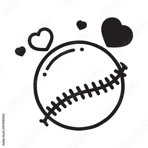 Best Valentine's Day, Base ball vector, silhouette illustration 