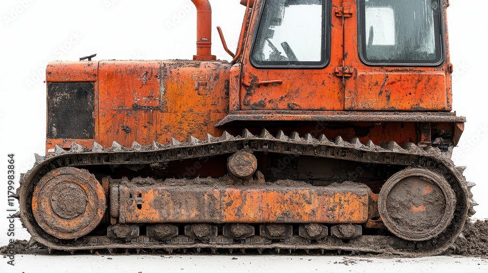 Rusty orange bulldozer side view on white background. Rusty orange bulldozer side view on white background.