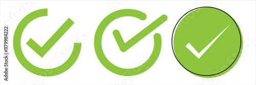 Vector icon illustration with the rounded and box check mark varieties colorful. Tick icon.