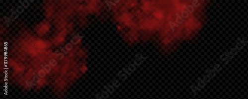 Spicy burst powder. Splashes of red pepper explosion. Overlay effect of chili or paprika spice splatters. Vector realistic illustration of hot, dried spices.