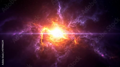 Bright cosmic explosion in deep space with glowing nebula