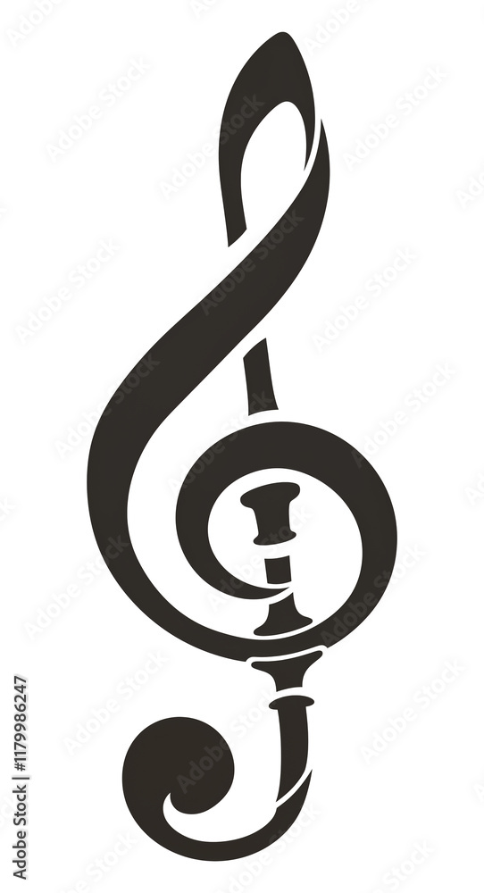Fototapeta premium black and white treble clef icon made of paper, isolated on transparency background, showcasing minimalist and artistic design