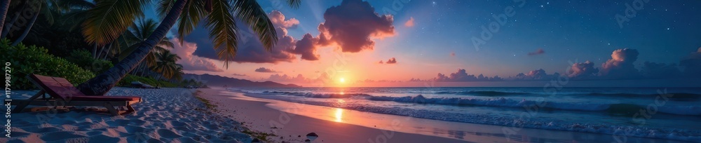 Cozy summer evening on fine sandy beach under starry sky, nature, sky, serene Cozy summer evening on fine sandy beach under starry sky, nature, sky, serene