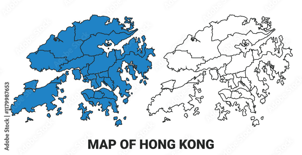 Fototapeta premium Hong Kong Blue detailed outline map border regions outline vector set