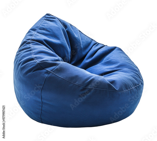 Comfortable blue bean bag chair on lifestyle scene high fidelity modern aesthetic cozy relaxation isolated on transparent background png photo