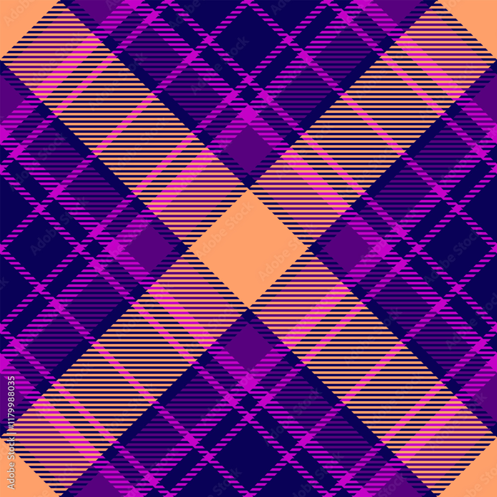 Vibrant abstract plaid pattern in bold purple, orange, and navy. Ideal for textile design, fashion, website backgrounds, or any project needing a modern, geometric feel. Vibrant abstract plaid pattern in bold purple, orange, and navy. Ideal for textile design, fashion, website backgrounds, or any project needing a modern, geometric feel.