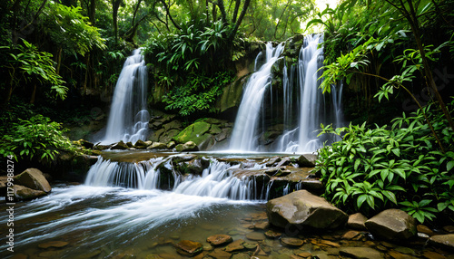 Cascade en Pleine Forêt Tropicale