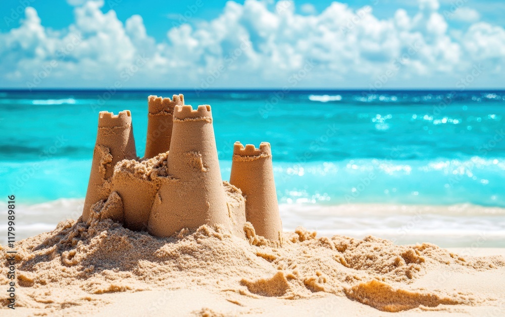 Sand castle made of sand on the beach Sand castle made of sand on the beach