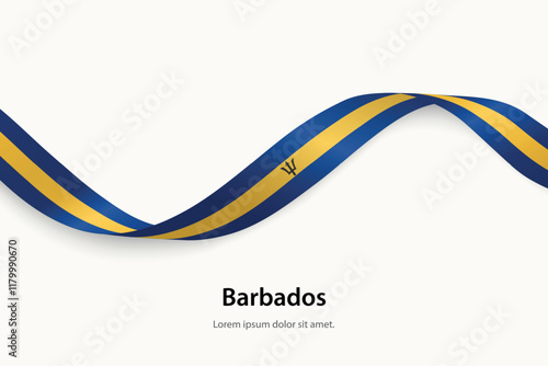 Barbados flag on Waving ribbon
