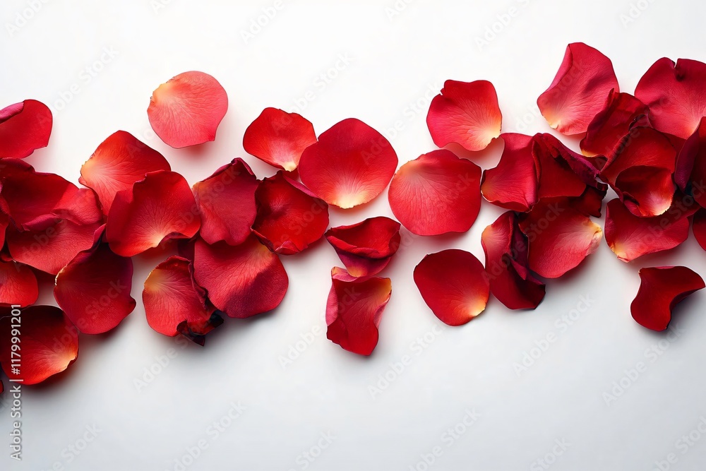 Scattered red rose petals on a white surface evoke romance and tranquility, ideal for wedding invitations, Valentine's Day, or love-themed events. Scattered red rose petals on a white surface evoke romance and tranquility, ideal for wedding invitations, Valentine's Day, or love-themed events.