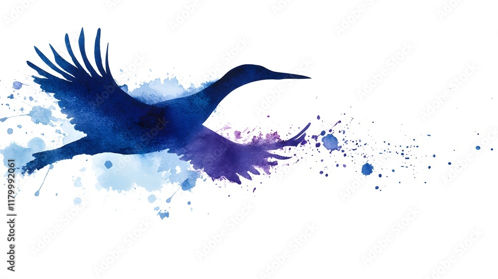 Obraz premium Watercolor Silhouette Of A Crane In Flight
