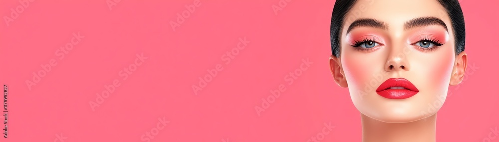 Fototapeta premium Beautiful woman, pink background