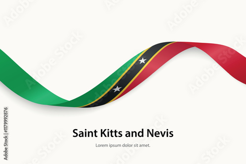 Saint Kitts and Nevis flag on Waving ribbon