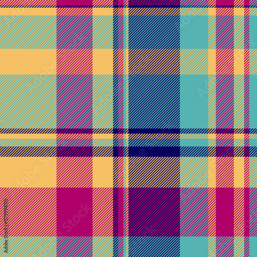 Wallpaper Mural Vibrant diagonal plaid pattern in teal, mustard yellow, magenta, and navy.  Perfect for textile designs, fashion, home decor, and website backgrounds.  Adds a modern, stylish touch to any project. Torontodigital.ca