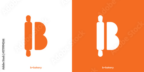 Simple B Initial for Bakery Logo Design Template. Rolling Pin and Letter B Icon Graphic. 