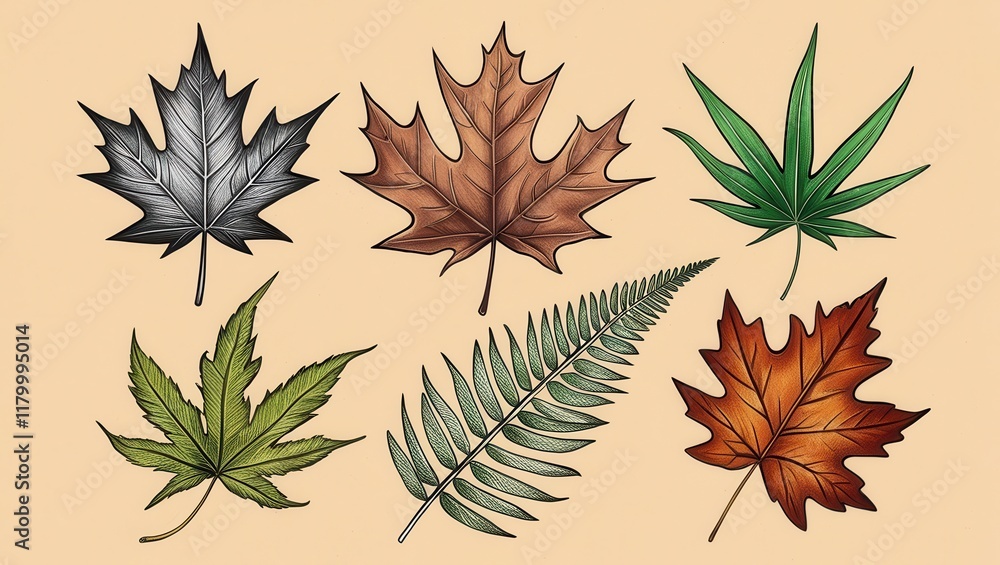Collection of Detailed Hand Drawn Autumn Leaves Maple Fern and Other Foliage Illustrations Collection of Detailed Hand Drawn Autumn Leaves Maple Fern and Other Foliage Illustrations