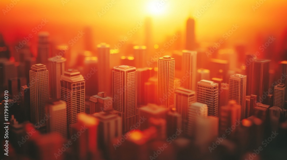 Fototapeta premium Cityscape at Sunset Golden Hour Skyline Towers