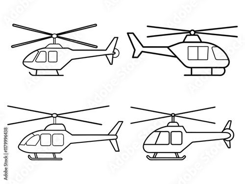Vector Illustration of Isolated Helicopter Outline.