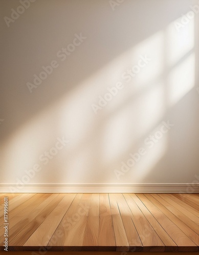 sol en parquet et fond de couleur clair en ia, fond photo lumière et rayon de soleil background 