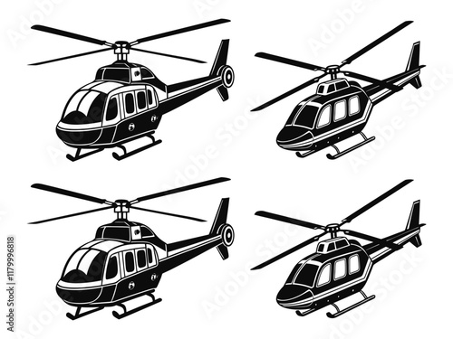 Vector Illustration of Isolated Helicopter Silhouette.