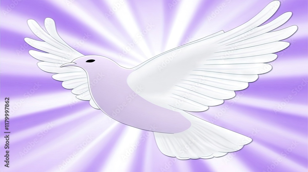 Fototapeta premium Flying dove, spiritual symbol, radiant background, peaceful image, graphic design.