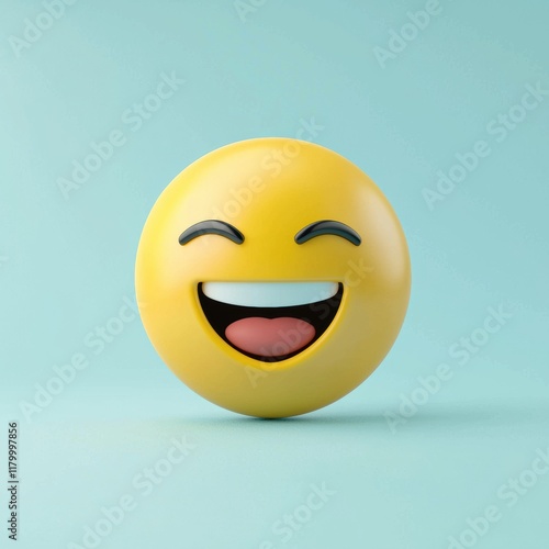 Wallpaper Mural Grinning Face Emoji in 3D High Fidelity with Closed Eyes Torontodigital.ca