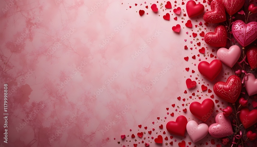 Romantic Valentine's Day Background with Red and Pink Hearts Romantic Valentine's Day Background with Red and Pink Hearts