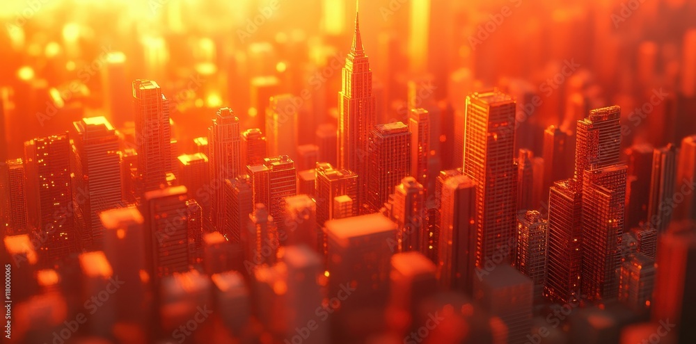 Obraz premium Amber Cityscape at Sunset Golden Hour Glow