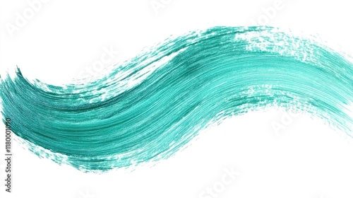 Abstract teal paint stroke, wavy brush texture isolated on white background.