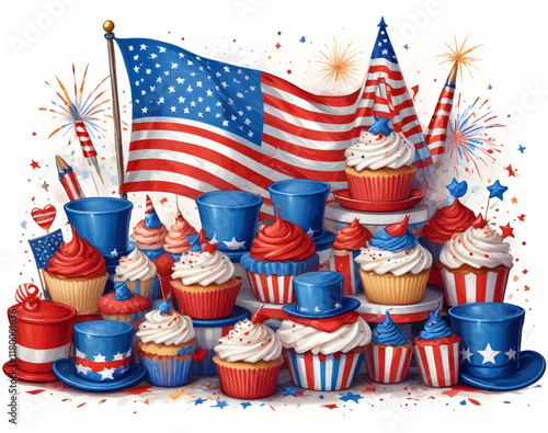 fourth of july fireworks, 4th  of july elements, america background, american cupcakes, independence day design template