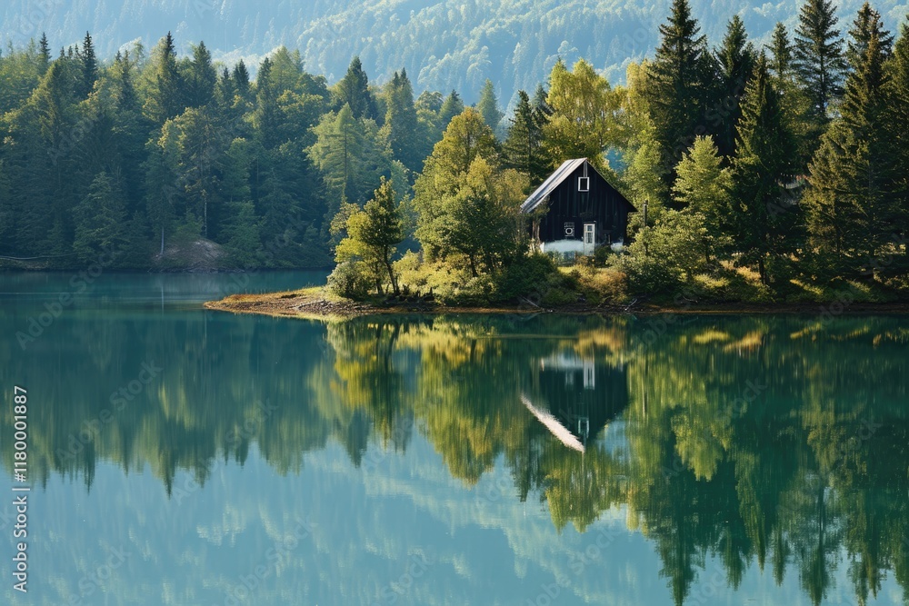 Fototapeta premium Tranquil Reflections: A Serene Daytime Scene by the Still Lake in Sweden