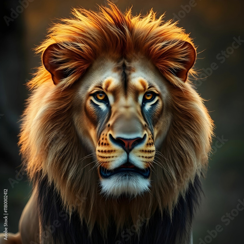 African Lion portrait in the warm light