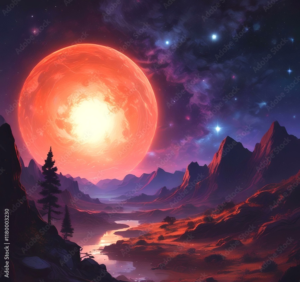 Illustration of outer planet with starry galaxy. Illustration of outer planet with starry galaxy.