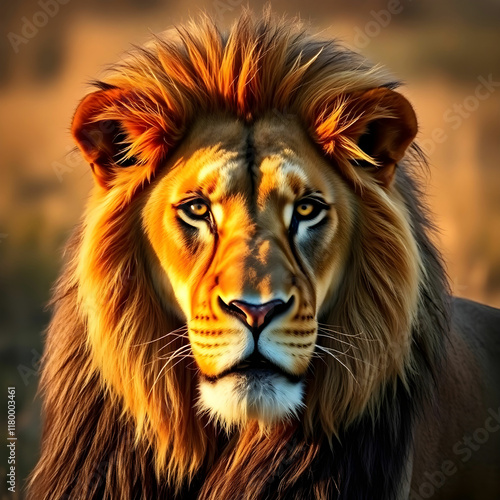 African Lion portrait in the warm light