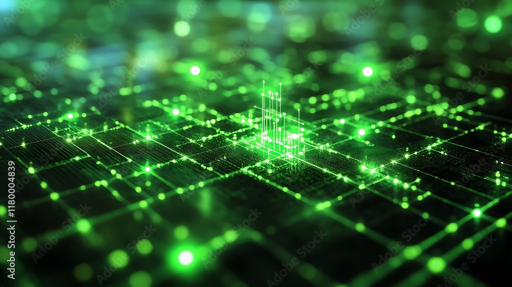 Obraz premium Abstract Green Digital Network Structure Visualization