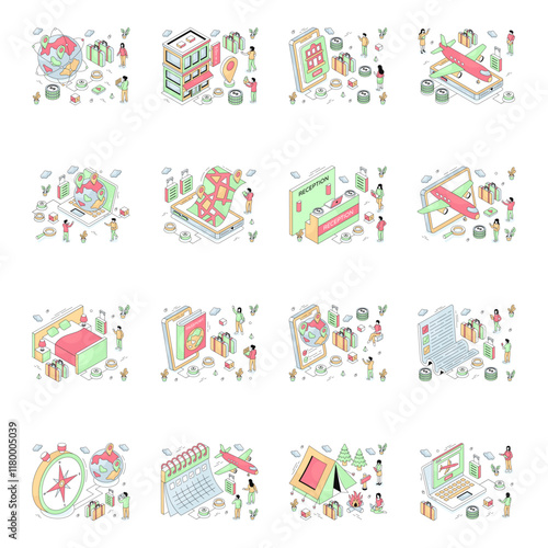 Set of Travel Isometric Illustrations 

