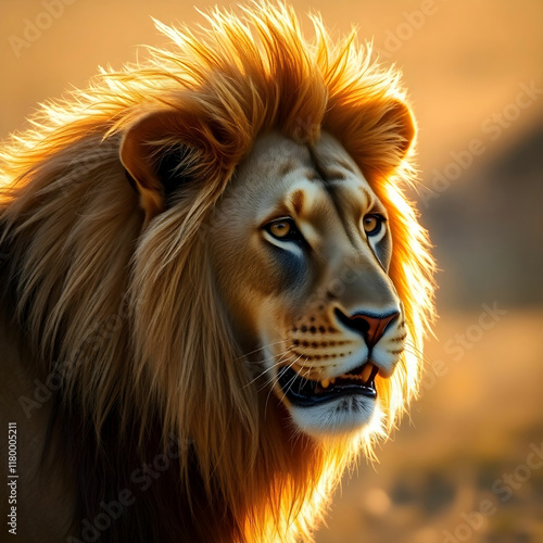 African Lion portrait in the warm light