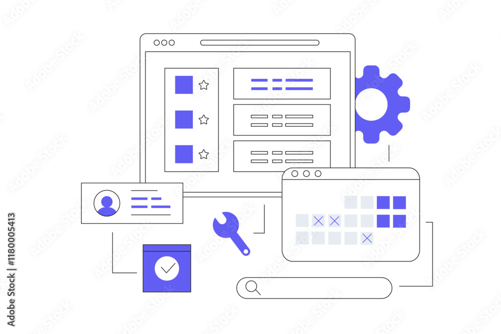 Support, help solve technical problems. Help desk, helping in computer problems. Website page. Flat Cartoon Vector Illustration, icon. Stylish abstract Support, help solve technical problems. Help desk, helping in computer problems. Website page. Flat Cartoon Vector Illustration, icon. Stylish abstract