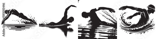 Continuous silhouette collection of various sports athlete activities