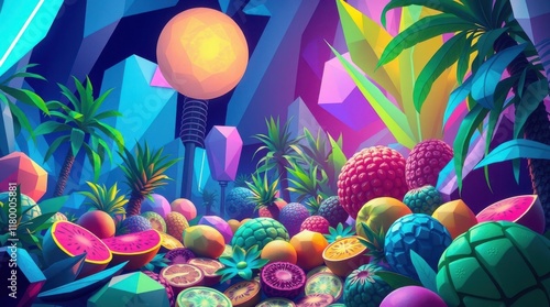 Epic Geometric Tropical Fruits in Cool Tones