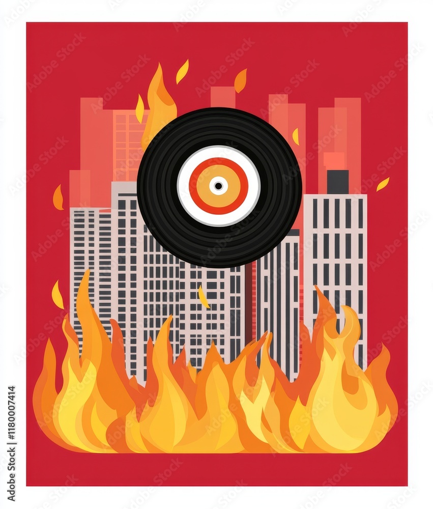Obraz premium Contemporary art collage, modern design incorporating retro style, featuring a composition with a retro vinyl record set against a bright background