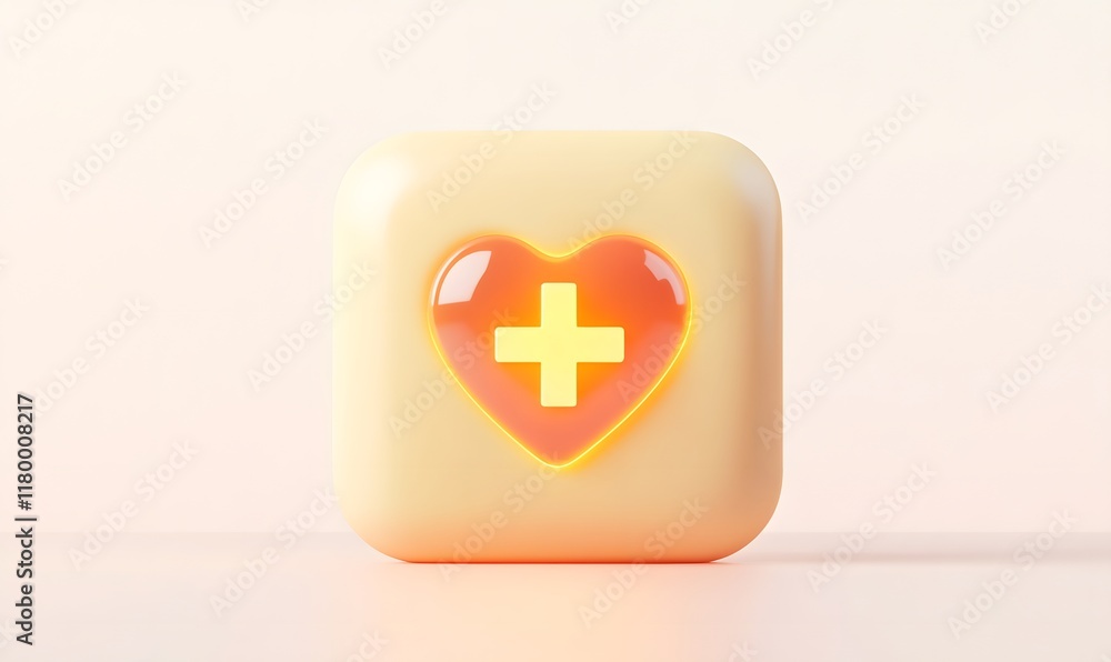 3D Render of a Heart with Plus Icon. 3D Render of a Heart with Plus Icon.