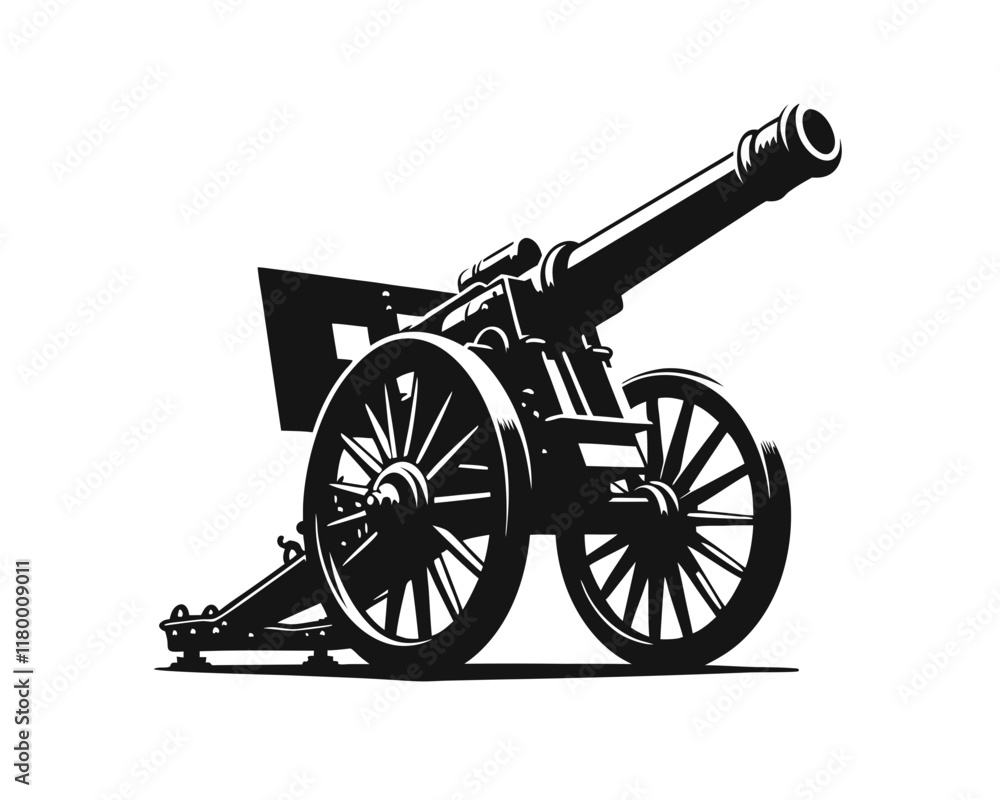 Fototapeta premium WW1 artillery piece silhouette icon. Clipart image isolated on white background 