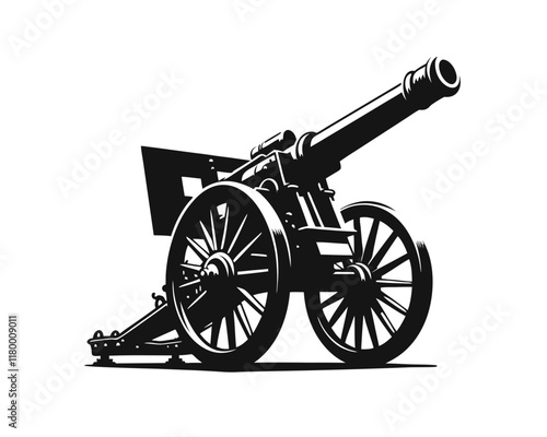  WW1 artillery piece silhouette icon. Clipart image isolated on white background 