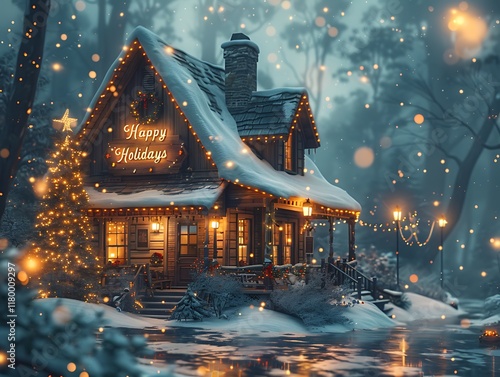 A Cozy Winter Cabin Decorated For Happy Holidays photo