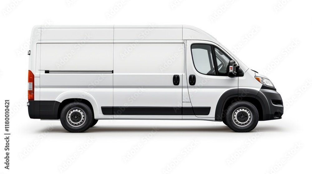 White Cargo Van for Shipping and Delivery Industry: Side View of Transport Vehicle for Logistic and Transportation
