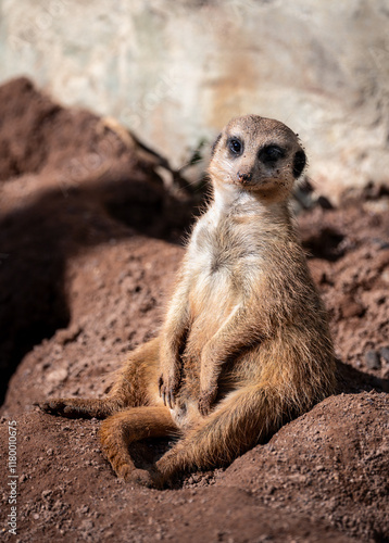 Obraz na płótnie Meerkat guard sitting upright on a rock w salonie