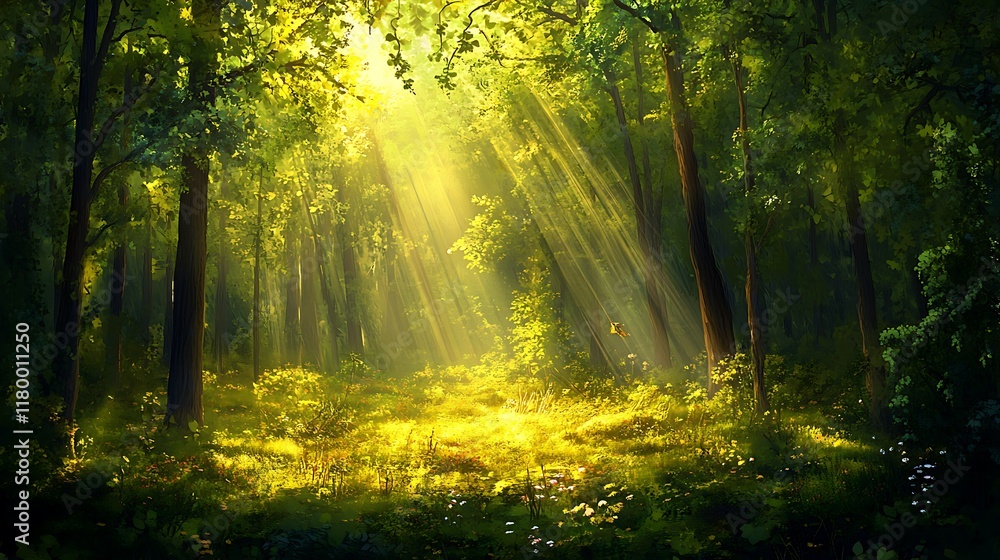 Saplings emerging into the light from fertile ground in a serene setting Saplings emerging into the light from fertile ground in a serene setting