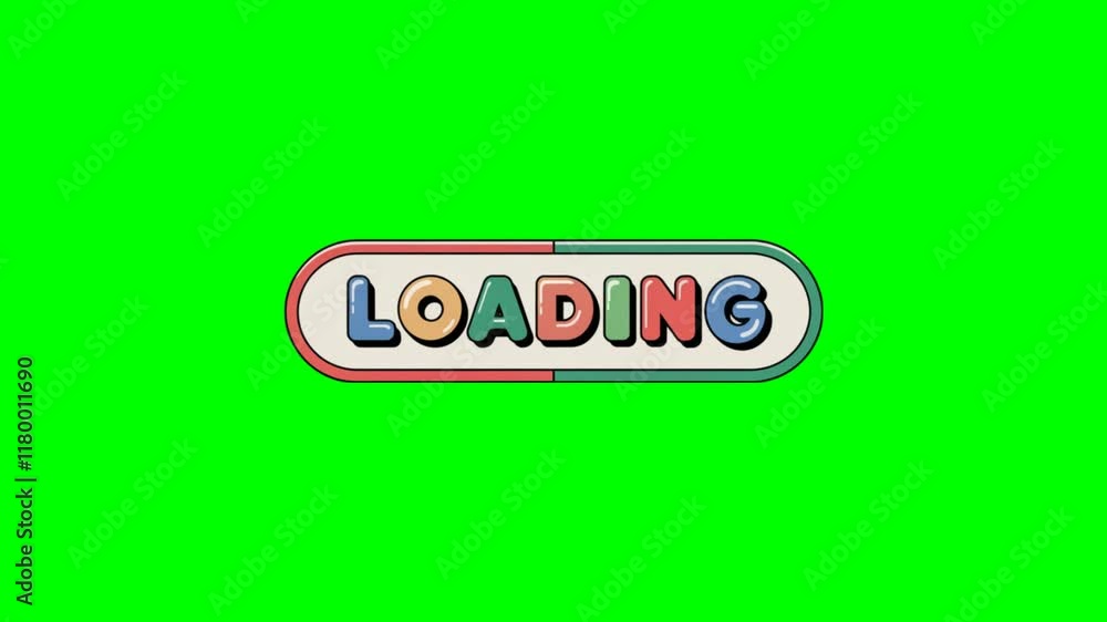 Animated "Loading" text on a colorful button in a playful kids' style ...