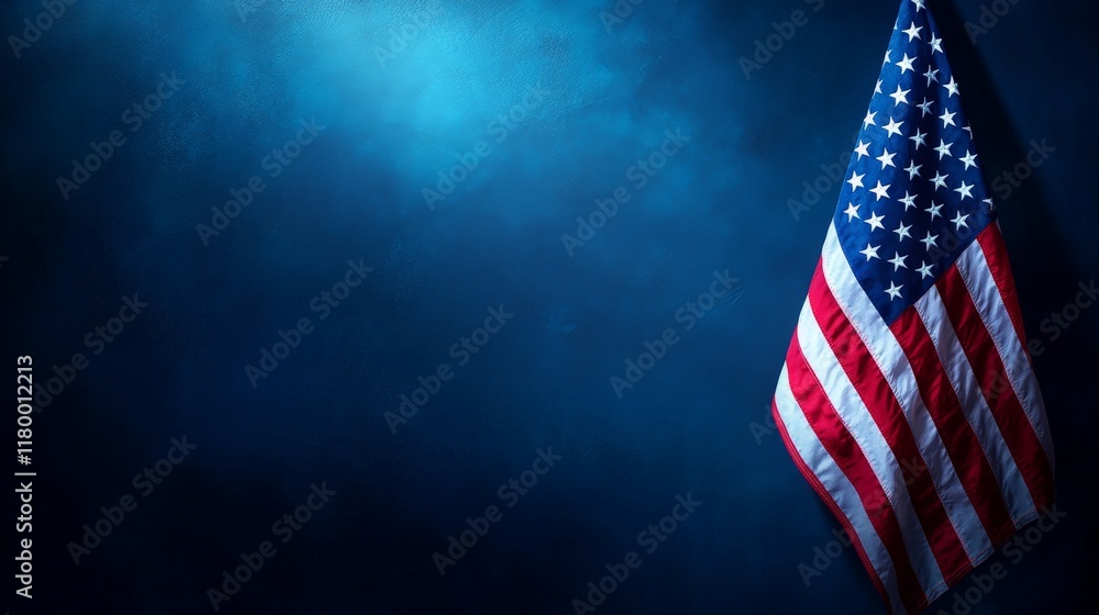 Obraz premium A minimalist representation of the American flag against a dark blue background, symbolizing patriotism and national pride, ideal for formal presentations.